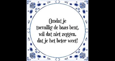 Tegeltje met Spreuk (Tegeltjeswijsheid): Omdat je toevallig de baas bent, wil dat niet zeggen, dat je het beter weet! + Kado verpakking & Plakhanger
