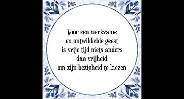 Tegeltje met Spreuk (Tegeltjeswijsheid): Voor een werkzame en ontwikkelde geest is vrije tijd niets anders dan vrijheid om zijn bezigheid te kiezen + Kado verpakking & Plakhanger