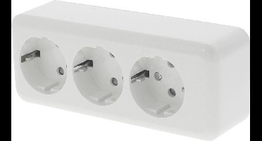 Q-LINK - Wandcontactdoos - Opbouw - 3-voudig Stopcontact - Randaarde - Kinderbeveiliging - Polarwit