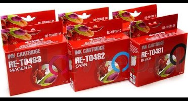 FLWR -  Inktcartridge / T0481 / 2 / 3 / 4 / 5 / 6 12-Pack / Zwart en Kleur - geschikt voor Epson