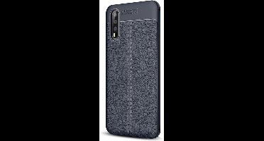 Shop4 - Huawei P20 Hoesje - Zachte Back Case Lychee Donker Blauw