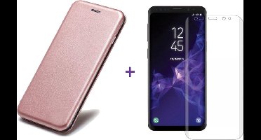 Hoesje geschikt voor Samsung Galaxy S9 - Kunstlederen Wallet Hoesje Roze / Roségoud met Siliconen Houder - Portemonee Hoesje + Glas PET Folie Screen Protector Transparant 0.2mm