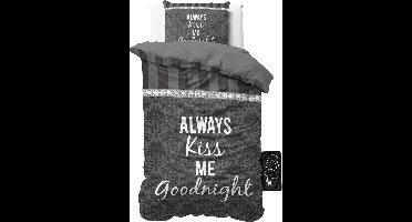 Sleeptime Katoen Kiss your Love - Dekbedovertrek - Eenpersoons - 140x200/220 + 1 kussensloop 60x70 - Grijs