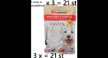 3 X * flamingo washandschoen voor kleine honden - 7 st/verpakking = 21 washandschoenen - elimineert geurtjes en wast de vacht - géén water nodig - voor thuis of onderweg