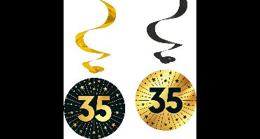 12x Swirls 35 jaar zwart / goud - Golden Celebrations - Verjaardag Feestje Hangdecoratie Versiering Feestdecoratie Decoratie