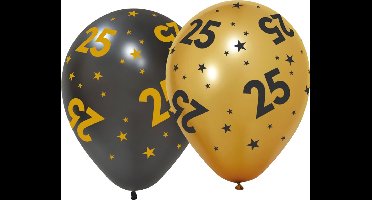6 Ballonnen 12" 3 met goud / 3 zwart 25 jaar Golden Celebrations - Versiering Slinger Feestdecoratie Decoratie Verjaardag Jubileum Ballon Feest