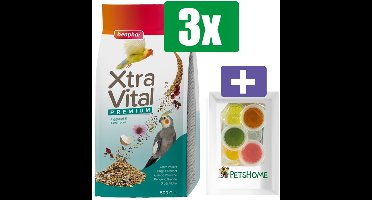 Beaphar grote parkietenvoer 500 g – 3 Zakken – Inclusief 6 stuks PetsHome Fruitkuipjes