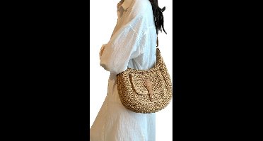 S&E Retro Gevlochten Strandtas – Zomers, Ruim & Perfect voor Vakantie - Kaki