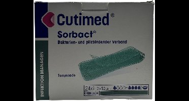 Cutimed Sorbact Tamponade 2 x 50 cm | Bacteriën‑ & schimmelbindend lintgaas voor holtewonden, 24 stuks