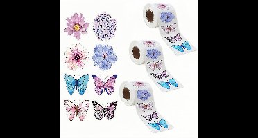 3 rol - vlinderbloemstickers op rol - Stickerset Vlinders - Zelfklevend - diverse vlinderbloem stickers - Stickers met Bloemen Vlinders - bloemenstickers