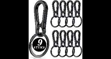 9 Stuks Zwart RVS Karabijnhaak Sleutelhangers - Musketonhaak met Sleutelringen voor Volwassenen - Mini Musketon en ringetjes - Carabijn Auto Klein Carabiner Sleutel Hanger, Houder - Karabijn haak Ringen - Carabijnhaak Keychain Karabijnsluiting