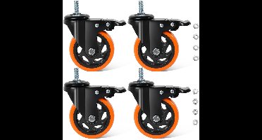 wielen - 100 mm - met rem - zware - belasting - staal - Laadvermogen 550 Kilogramm - Wielbreedte 2 Inch - oranje