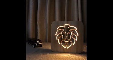 Nachtlampje - Leeuw - Jungle - Lamp - Kind - 3D LED hout - Kinderkamer - Babykamer