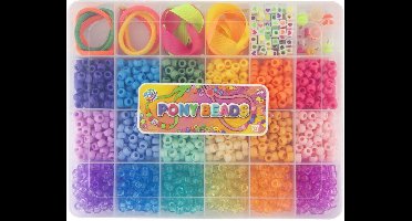 Creative Craft Group kralen set pony beads opbergdoos 18 kleuren kinderen.