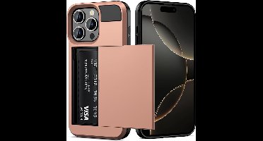 Hoesje Geschikt voor iPhone 16 Pro Max Hoesje Rose Goud - shockproof Backcover met pasjeshouder - Ruimte voor 2 pasjes