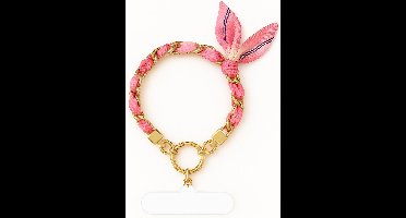 Polsbandje Telefoonkoord - Goud Schakelketting Telefoonhouder - Roze Sjaal