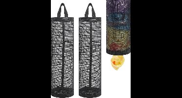 Hangende tassen - 2-pack - Mesh hangende plastic tas houder - Boodschappentas / vuilniszak organizer - Zwart