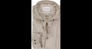 Michaelis slim fit heren overhemd - twill - olijfgroen met wit gestreept - Strijkvriendelijk - Boordmaat: 42