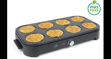 FRITEL PM 2260 Pancake Maker - Pannenkoekenmaker / Pancake Party - 1500W - Pannenkoeken 8x15 cm- 1 tot 8 Pers. + 8 Spatels & 1 Pollepel - PFAS-vrij