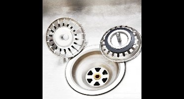 Titel: Universele in hoogte verstelbare afvoerstop van roestvrij staal voor wastafel en gootsteen - keukenspoelbak - 1 stuk met afvoerzeef