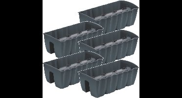 Prosperplast Plantenbak - Set van 5 stuks balkonpot - kunststof - 58 cm - 18L - Antraciet en Grijs kleur - voor buiten