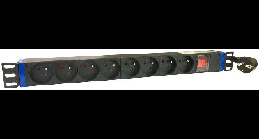 19 inch 8-voudige stekkerdoos met schakelaar en penaarde - zwart (DS-8PDU-PE) - contactdooscombinatie