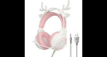 Gaming Headset met hertenoor – Ruisonderdrukkende Over-Ear Koptelefoon met 360° Microfoon – Voor PC/PS5/PS4