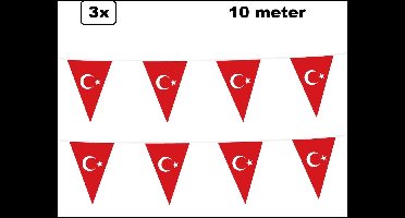 3x Vlaggenlijn Turkije 1000cm - 20cm x 30cm - Landen festival thema feest vlaglijn verjaardag fun party