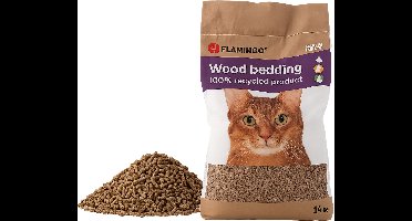 Kattenbakvulling houtkorrel – Kattenbakvulling 14kg voor 140 dagen – Flamingo Houtkorrel Bruin – 100% natuurlijk hout & composteerbaar
