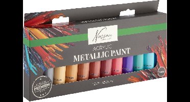 Nassau Fine Art Metallic Acrylverf Set - 12pcs 36ml Tubes – Hoogwaardige Metallic Verf voor Hobby – Dekking op Papier, Canvas, Hout, Steen en Meer