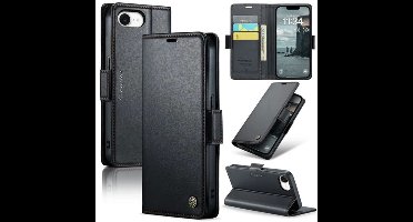 CaseMe Wallet Case met RFID Bescherming en Magneetsluiting voor iPhone 16e _ Zwart