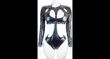 Jumpsuit - Maat L/XL - Sexy bodysuit catsuit pak met openingen Wetlook Zwart