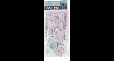 Disney Lilo & Stitch Schrijfset – 5-delig – Liniaal, Potlood, Notitieboekje, Gum & Puntenslijper – Schoolspullen – Cadeau Kind