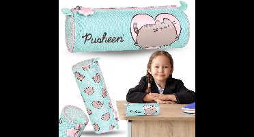 Pusheen Mint pennenetui voor schoolmeisjes, rond, kokervorm, etui voor schoolbenodigdheden 22x8x8cm