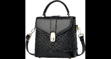 S&E Stijlvolle 3D Box-Schoudertas met Flip Lock – Minimalistisch & Modern - Zwart