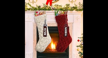 Smoakez - Gebreide Kerstkousen Set van 2 - Grote Kerstkousen - Witte Kerstmis Decoraties - Familie Vakantie Seizoen - Kinderen Kerstversiering - Rustieke Stijl