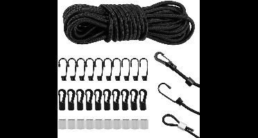 Boraboi® Elastisch rubberen koord voor veelzijdig gebruik met haken en klemmen, 6 mm dikte, 15 meter lengte