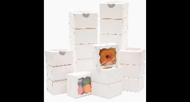 TRANKIELO® – Witte Bakkerij Dozen met Venster, Set van 30 Stuks – 10,1x10,1x6,3cm – Ideaal voor Koekjes, Macarons, Donuts – Compacte Afmetingen (4x4x2.7in)