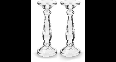 vtwonen Kandelaar Set van 2 - Kaarsenhouder van Glas - Transparant - 9.9x25cm
