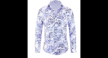 Allthemen Heren Print Langmouwen Shirt - Heren Lang Mouwen Overhemd - S
