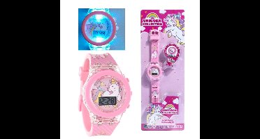 Unicorn Kinderhorloge - Verstelbare Digitale Horloge met Feestlichtjes - Thema: Unicorn - Kleur Roze - Kinderhorloge - Perfecte cado voor Kids en Unicorn Fans - Horloge Kast: 3.3cm, Horloge Band: 22cm