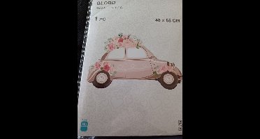 Folieballon rose auto met bloemen 48x68cm