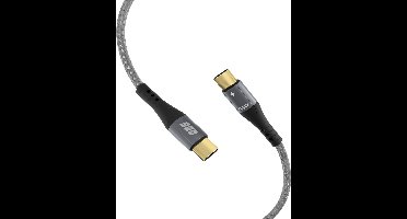 EFB Elektronik USB-C-kabel 100W PD 3.0 5A E-Marker-chip 2m grijs, gouden contacten textielcoating