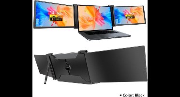 Virello® Portable Monitor Pro 2025 - 2x Full‑HD IPS 14″ scherm - Voor Laptops van 14" t/m 17.3" - Laptopscherm uitbreider - USB-C/USB-A & HDMI - Inclusief Hoes & Kabels - Zwart - 2 jaar garantie