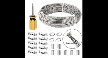 Dolaso 3mm roestvrijstalen touw, 50m / 3mm roestvrijstalen touw- kabel met draadkabel- M3 behuizing- roestvrijstalen bescherming-3mm metalen touw voor droogtouw