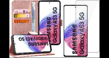 Hoesje geschikt voor Samsung Galaxy A53 - Book Case Kunstleer Wallet Cover Portemonnee Pasjeshouder Hoes Roségoud - Tempered Glass Screenprotector