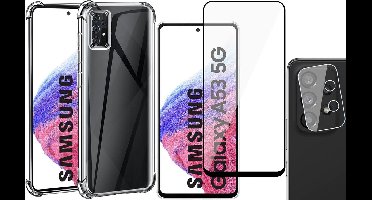 Hoesje geschikt voor Samsung Galaxy A53 - Anti Shock Proof Siliconen Back Cover Case Hoes Transparant - Full Tempered Glass Screenprotector - Camera Lens Protector