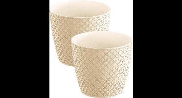 2x stuks orient stijl plantenpot/bloempot kunststof dia 22 cm en hoogte 19 cm in het creme wit voor binnen/buiten