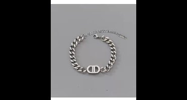 dames armband met ketting- zilverkleurig staal armband-17+5 cm