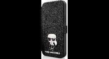 iPhone 12 Mini Bookcase hoesje - Karl Lagerfeld - Effen Zwart - Kunstleer